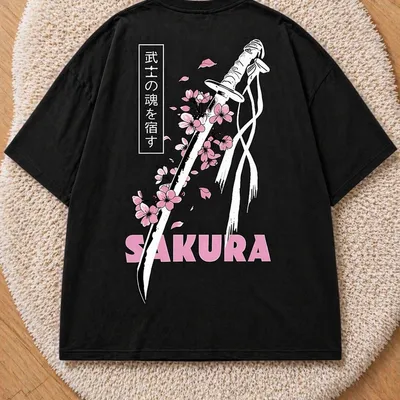 T-shirt homme oversize noir SAKURA streetwear japonais excellent état taille L